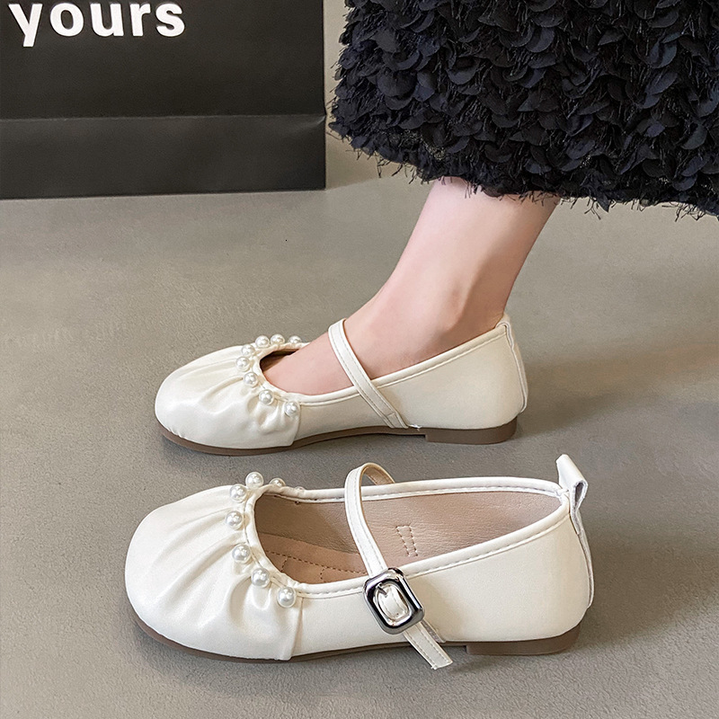 Ddmyoutdoor French Style Mary Jane For Women Autumn New Pearl Fairy Evening Wind Large Size Soft Sole Ballet Grandma Shoes Outdoor Shoes