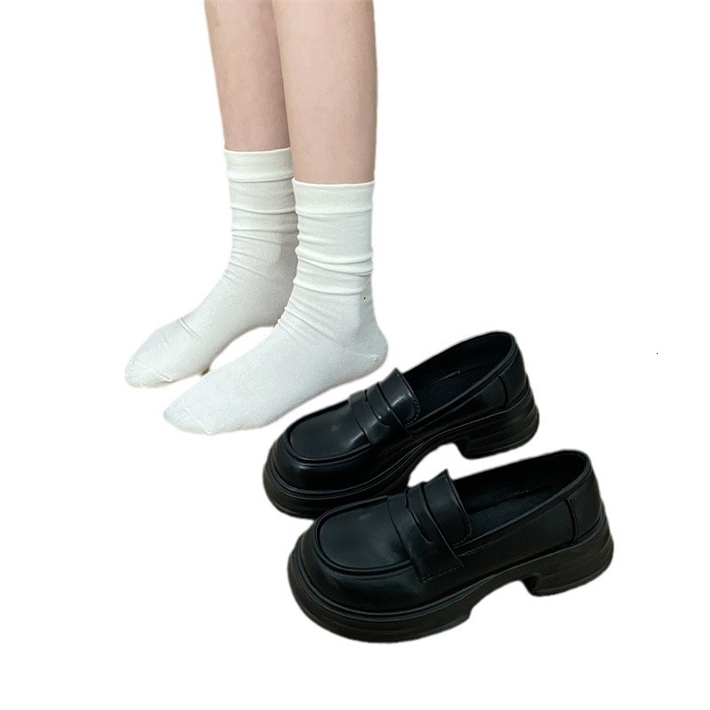 Ddmysports Autumn New Chunky Heel Thick Sole College Style JK Mary Jane Milk White Butterfly Small Leather Shoes For Women Outdoor Shoes