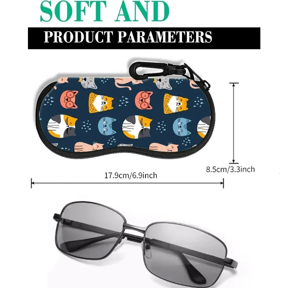 Cute Blue Cats Glasses Case Pouch Prints Zipper Soft Eyewear Storage Box Outdoor Travel Portable Anti-Pressure Sunglasses Bag 250610
