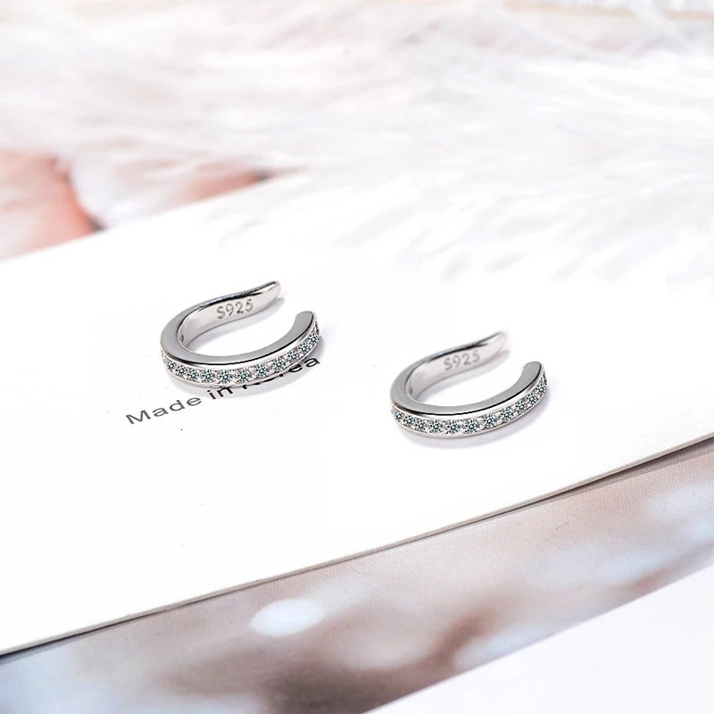 Fashion Fine Zircon 925 Sterling Silver C Type Clip Earrings Punk Rock Unisexual Rhinestone No Hole Ear Clip Earring Jewelry 250610