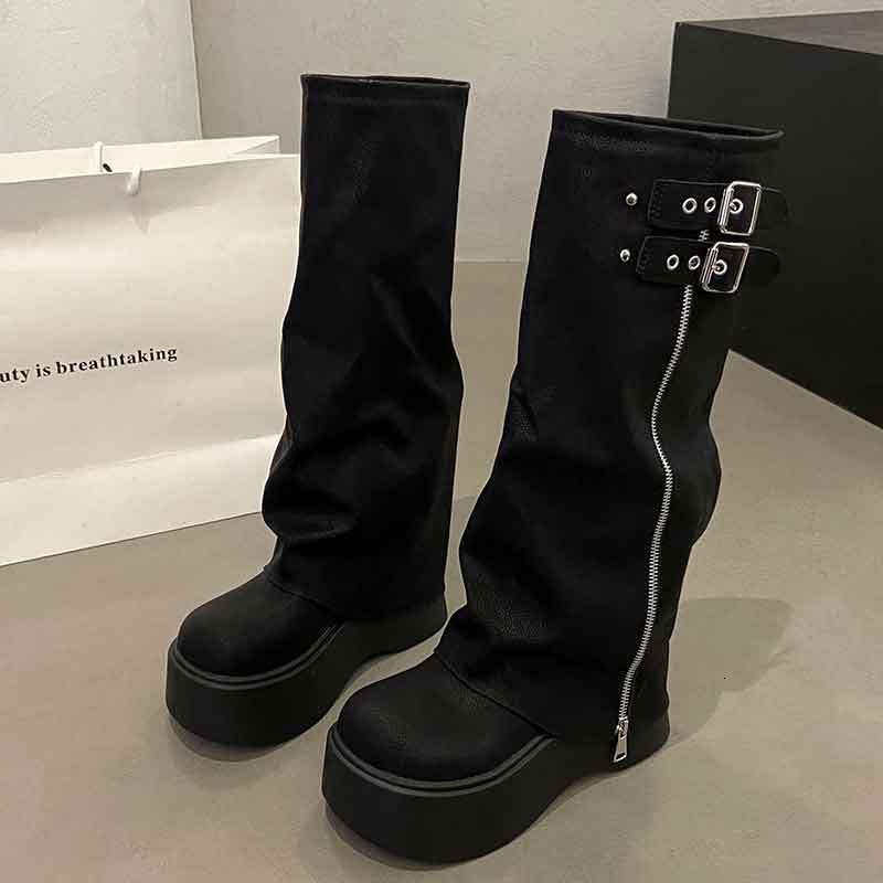 Ddmyoutdoor Soft Leather Chunky Sweet Cool Style Hot Girl Slouch Thick Sole Western Over The Knee Long High Tube Riding Boots Outdoor Shoes