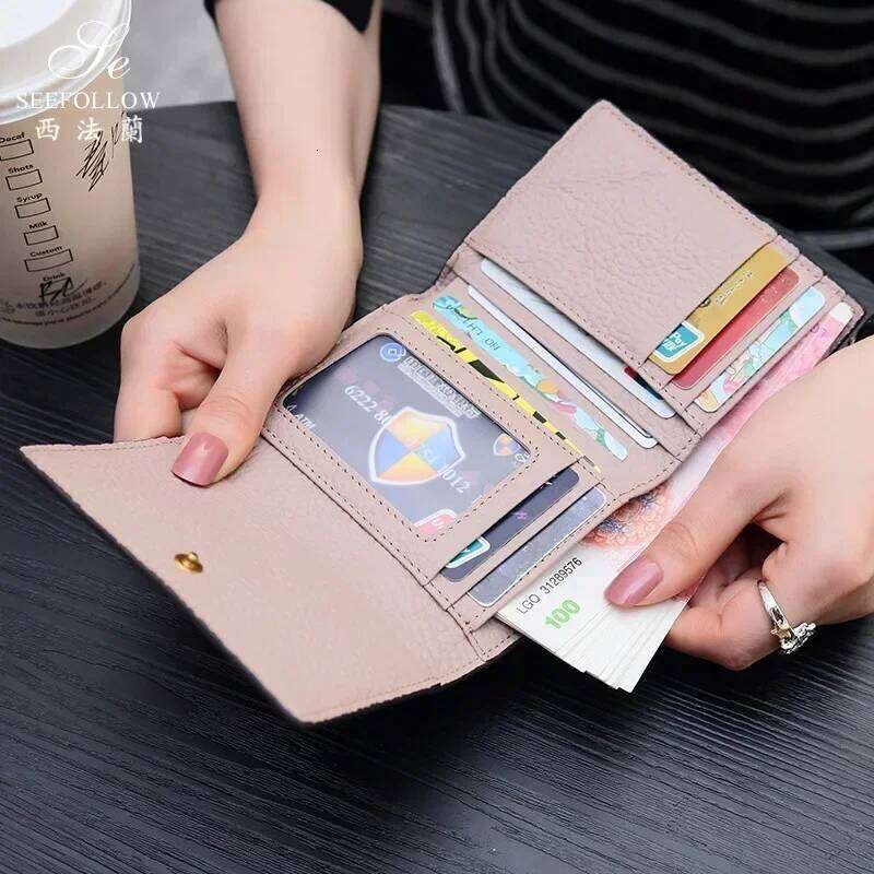 Short Leather Holdup Handbag Folding cowhide women's Purse women bags high-grade