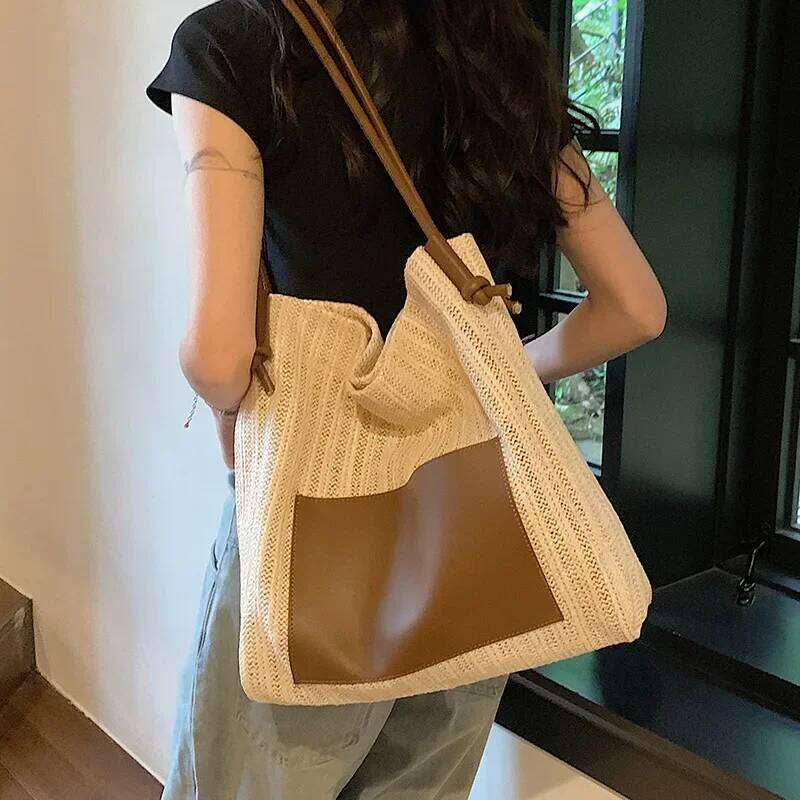 2023 Summer Grass Woven New Shopping Bag Large Capacity Handbag Versatile And Niche Design Women's One Shoulder Fashion