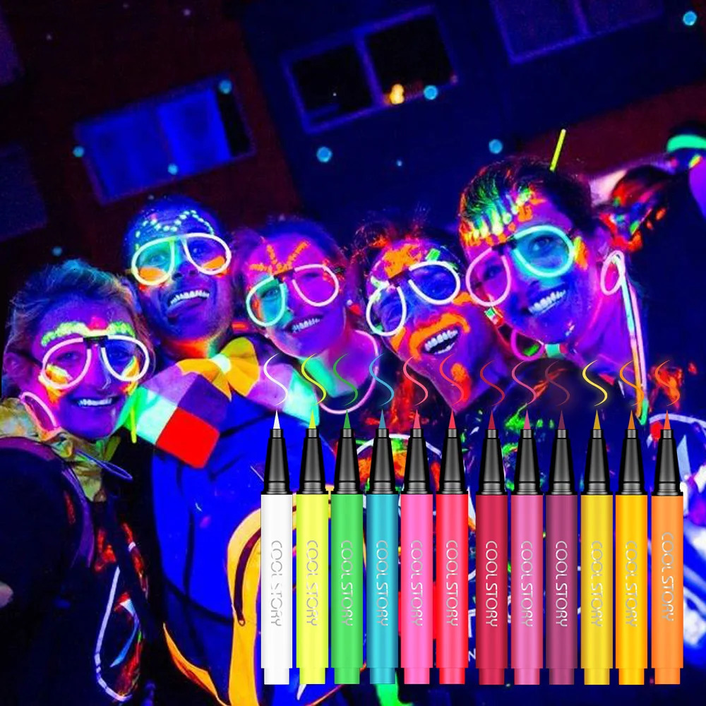 12pc Eyeliner Pencil SetEyeshadow Pen with Fluorescent UV GlowNeon Body Paint Liquid Eyeliner Makeup Pen for Music Festival 250614