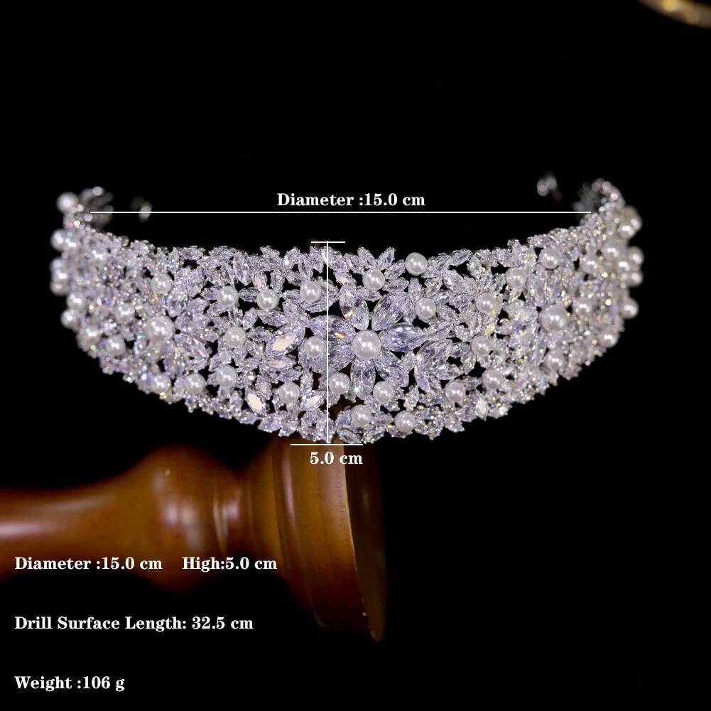 Bridal Pearl Headbands Female Glamour Crystal Tiara Wedding Flower Crown Hair Accessories Diadema Dress Jewelry