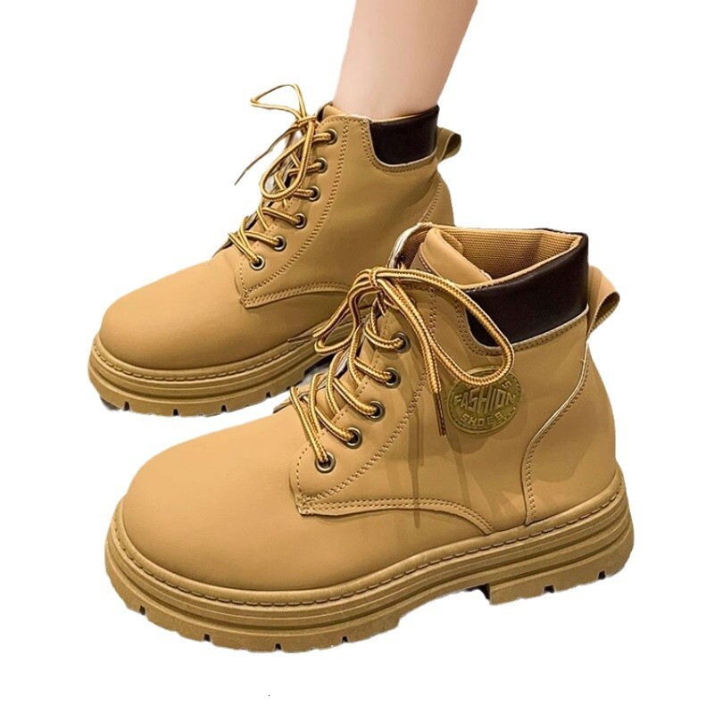 Ddmysports Mountaineering Workwear Yellow For Autumn New Fashion Martin Women Indestructible Motorcycle Ankle Boots Outdoor Shoes