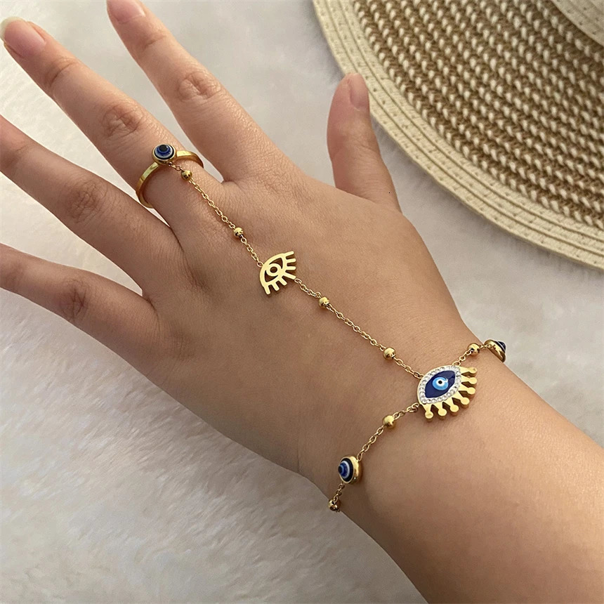 316L Stainless Steel 10 Different Embed Zircon Hand Back Chain All In One Bracelets Rings For Women Fashion Fine Jewelry Gifts 250610