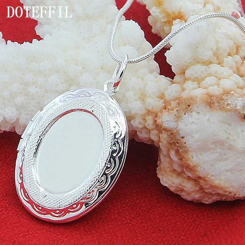 DOTEFFIL 925 Sterling Silver Oval Round Photo Frame Pendant Necklace 18/20-28/30 Inch Snake Chain For Woman Man Wedding Jewelry Z250614