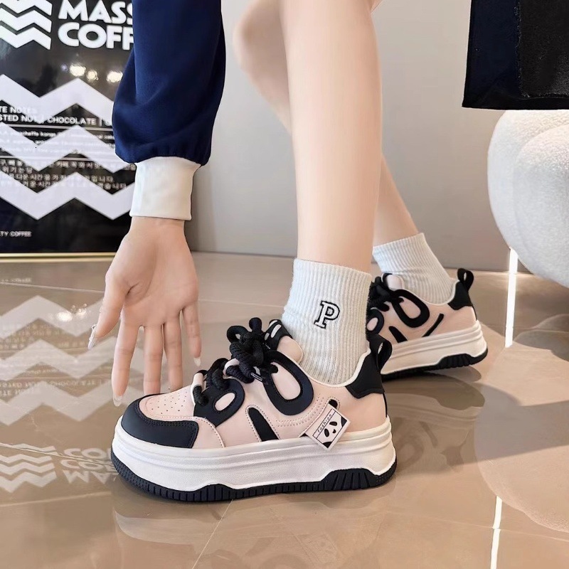 Ddmysports Cute Funny Big Head Shoes Black And White Panda Women Autumn Versatile Thick Sole Height Increasing Sports Niche Casual Sneakers Outdoor Sh