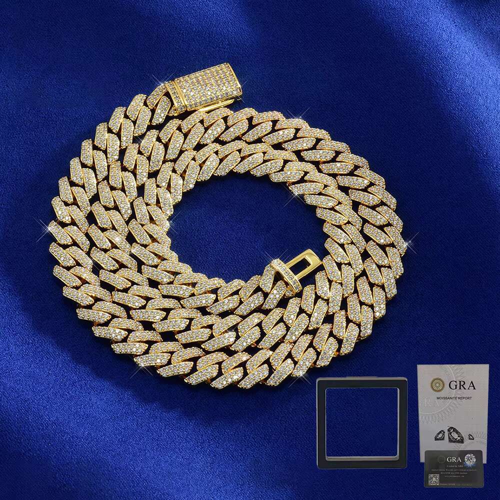 Iced Out VVS Moissanite 10mm Miami Cuban Chain Necklace 925 Sterling Silver Diamond Moissanite Cuban Link Chain