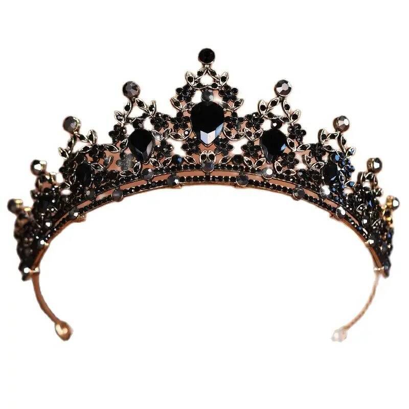 Headwear Black-Colour Women's Ballroom Crown Baroque Crystal Tiaras And Crowns Bridal Wedding Hair Accessories Jewelry