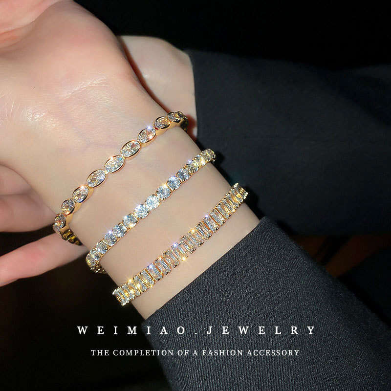 INS hot Designer bracelet Vintage White Baguette Tennis Bracelets 7 inch for Women Ladies Gold Plated Iced Out Round Square CZ Stone Cubic Zirconia Hi