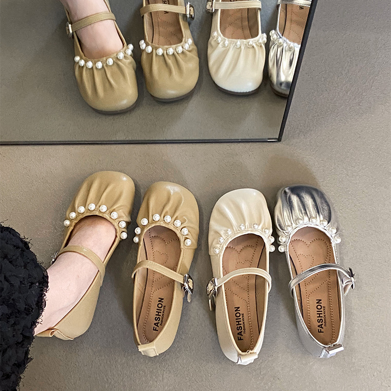 Ddmyoutdoor French Style Mary Jane For Women Autumn New Pearl Fairy Evening Wind Large Size Soft Sole Ballet Grandma Shoes Outdoor Shoes