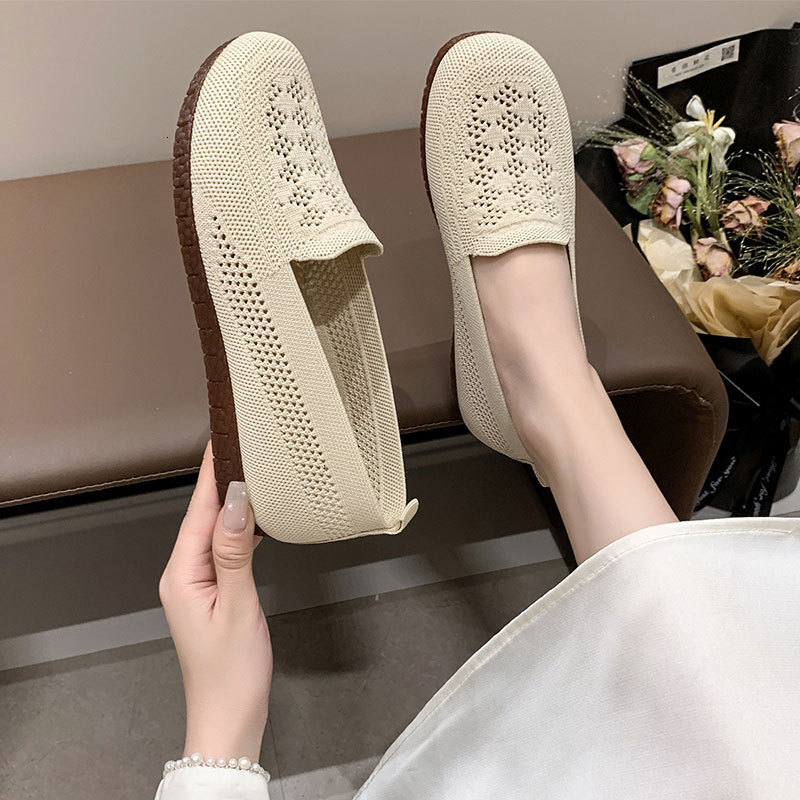 Ddmyoutdoor Ddmyoutdoor Flyknit Soft Sole Women S New Summer Hollow Breathable Mesh Slip On Loafers Maternity Grandma Shoes Outdoor Outdoor Shoes