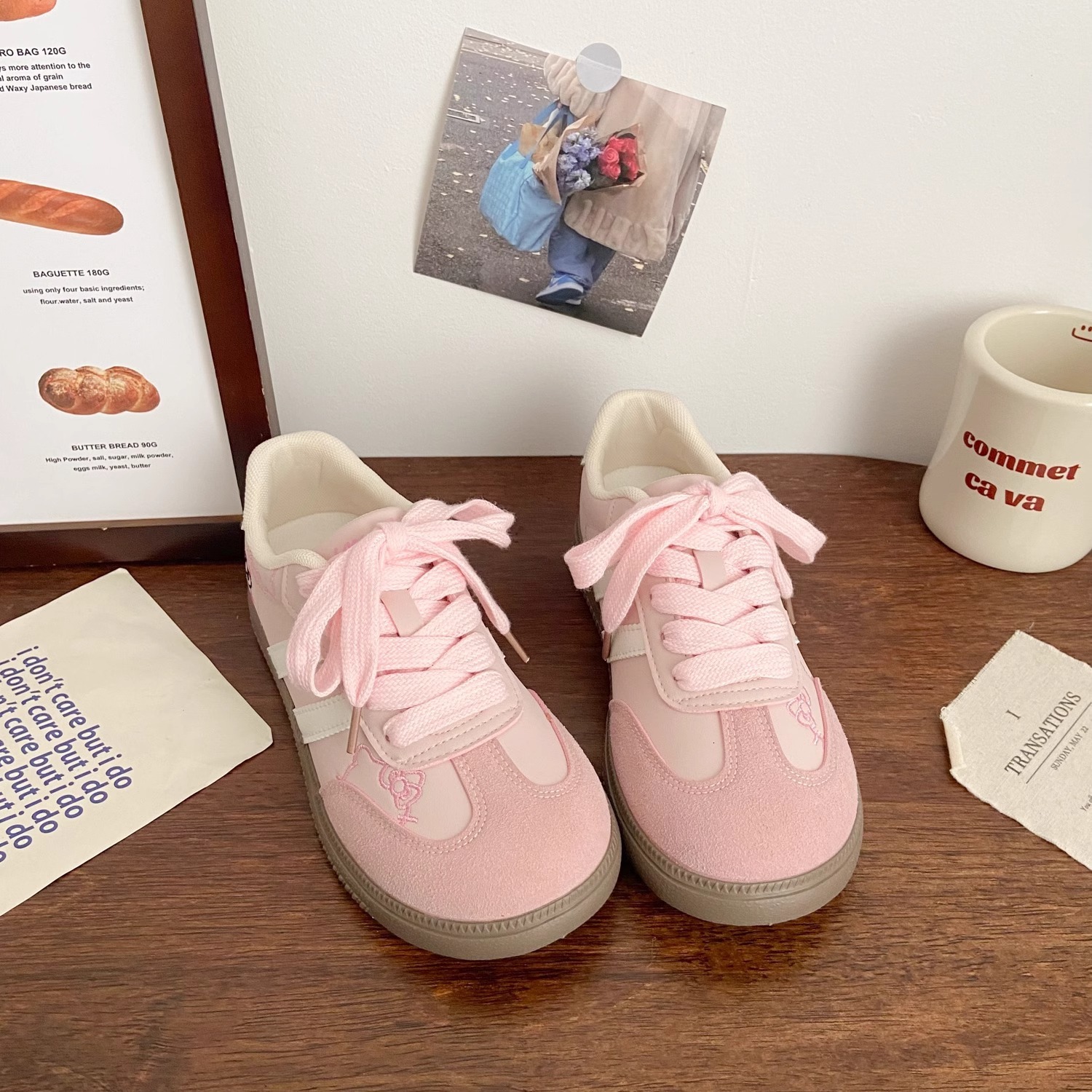 Ddmysports Cute Cat Embroidered German Training Shoes New Korean Style Niche Chic Versatile Casual White Sneakers For Women Outdoor Shoes