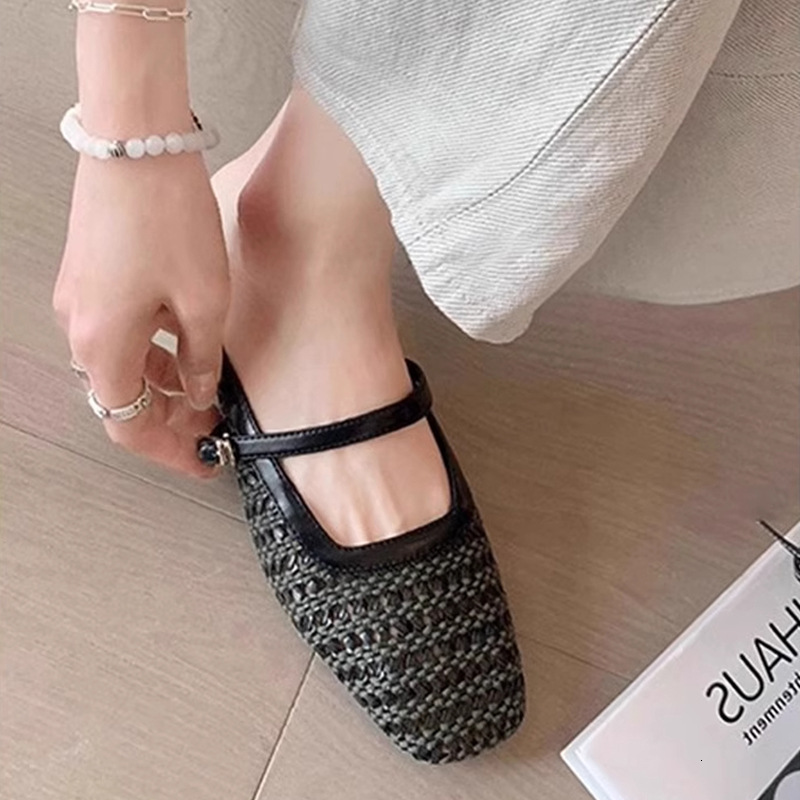 Ddmysports Women S Outdoor Woven Breathable Single Shoes New Style One Strap Mules Chunky Heel Beach Casual Sandals Outdoor Shoes