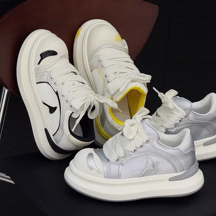 Ddmysports Spring Summer New Thick Soled Bread Sneakers Color Block Versatile Height Increasing Casual Sports Shoes Outdoor Shoes