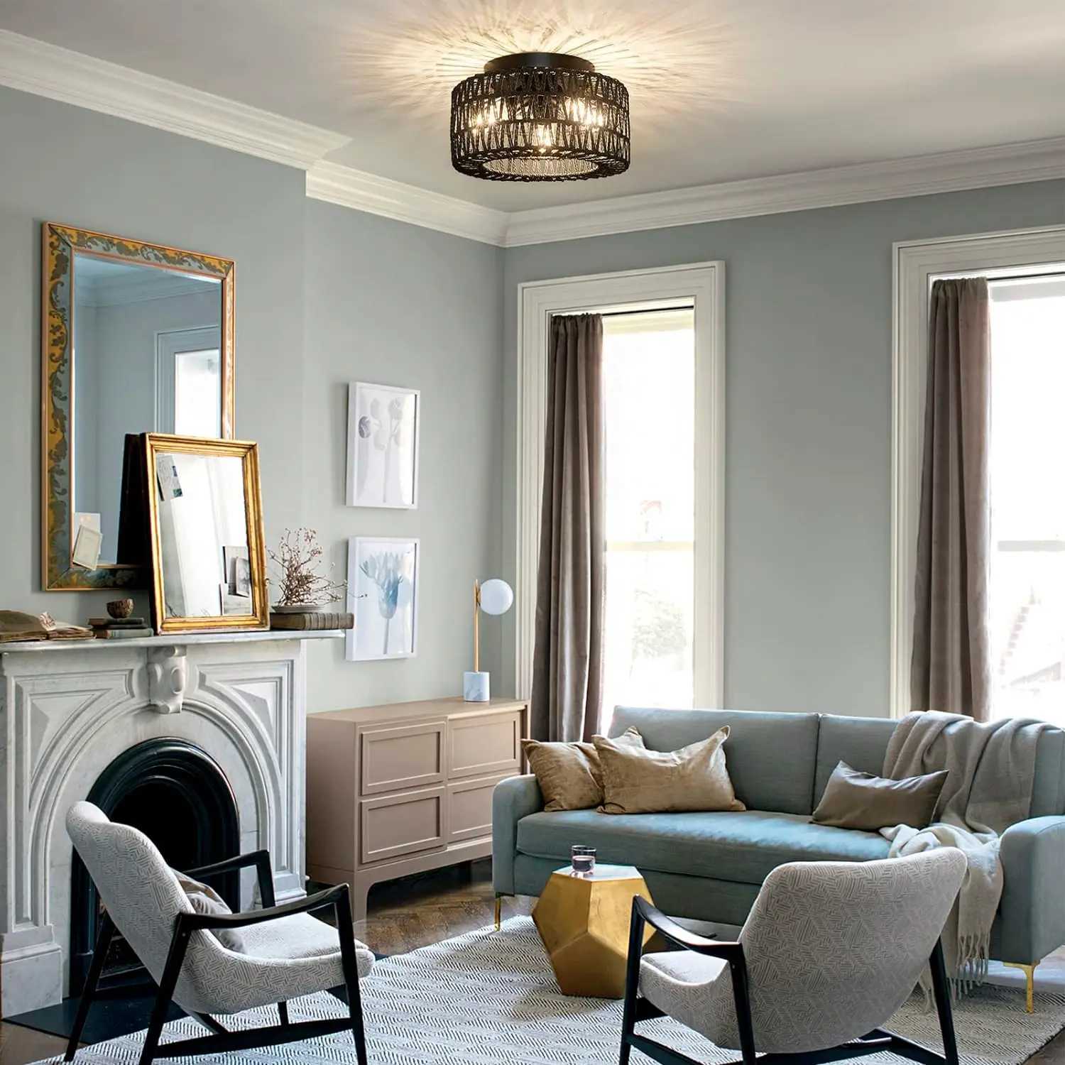 3-Light embedded ceiling lights hand woven cage shaped lampshade lamps used for corridors bedrooms kitchens farmhouses XJ2500613