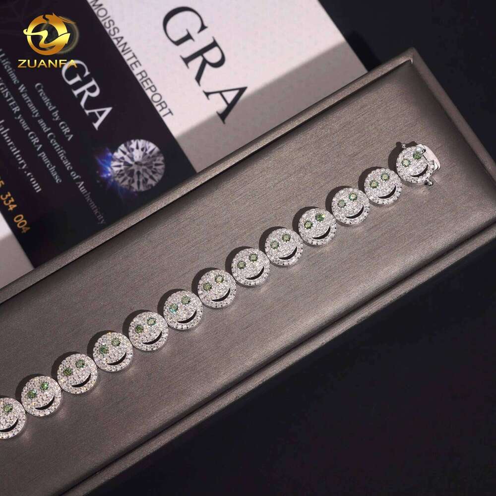 Smiley Face Green 10Mm Sier Hip-Hop Jewelry Men's Iced Out VVS D Moissanite Fashion Bracelet
