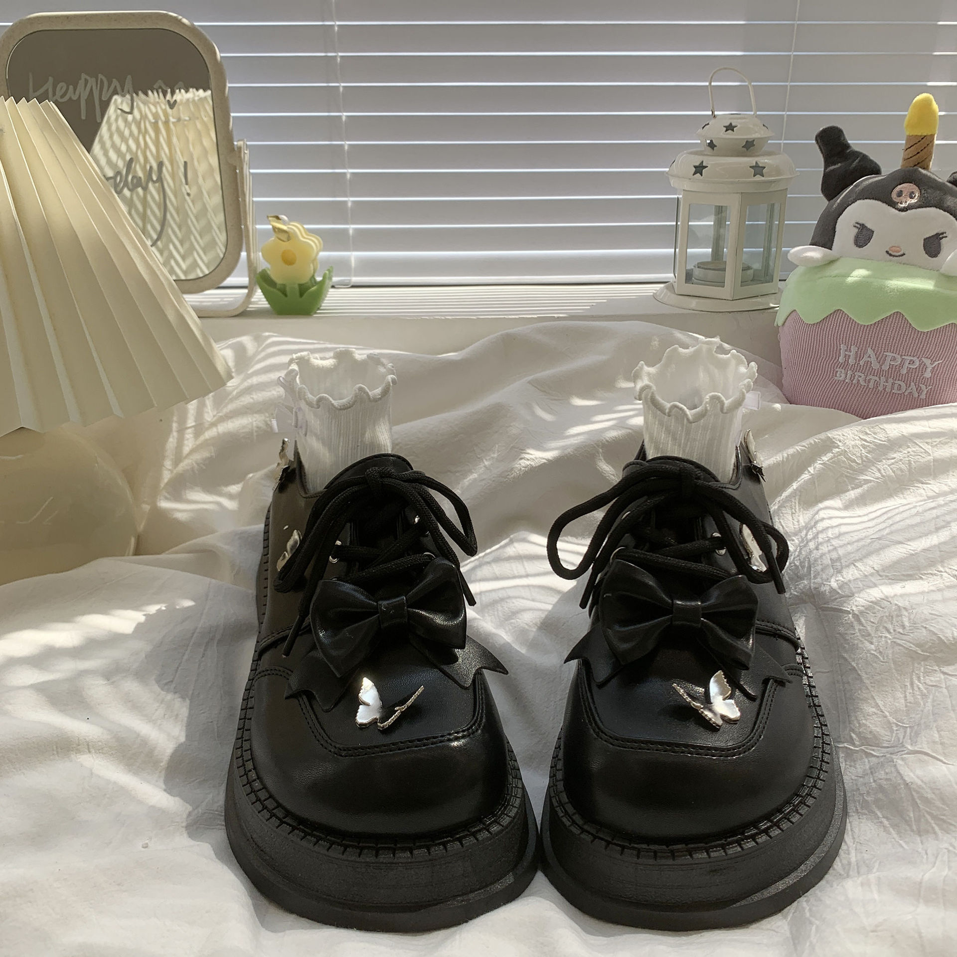 Ddmysports Thick Soled Small Leather Spring New British Style Round Toe Lace Up Bowknot Sweet Cool Mary Jane Shoes Outdoor Shoes