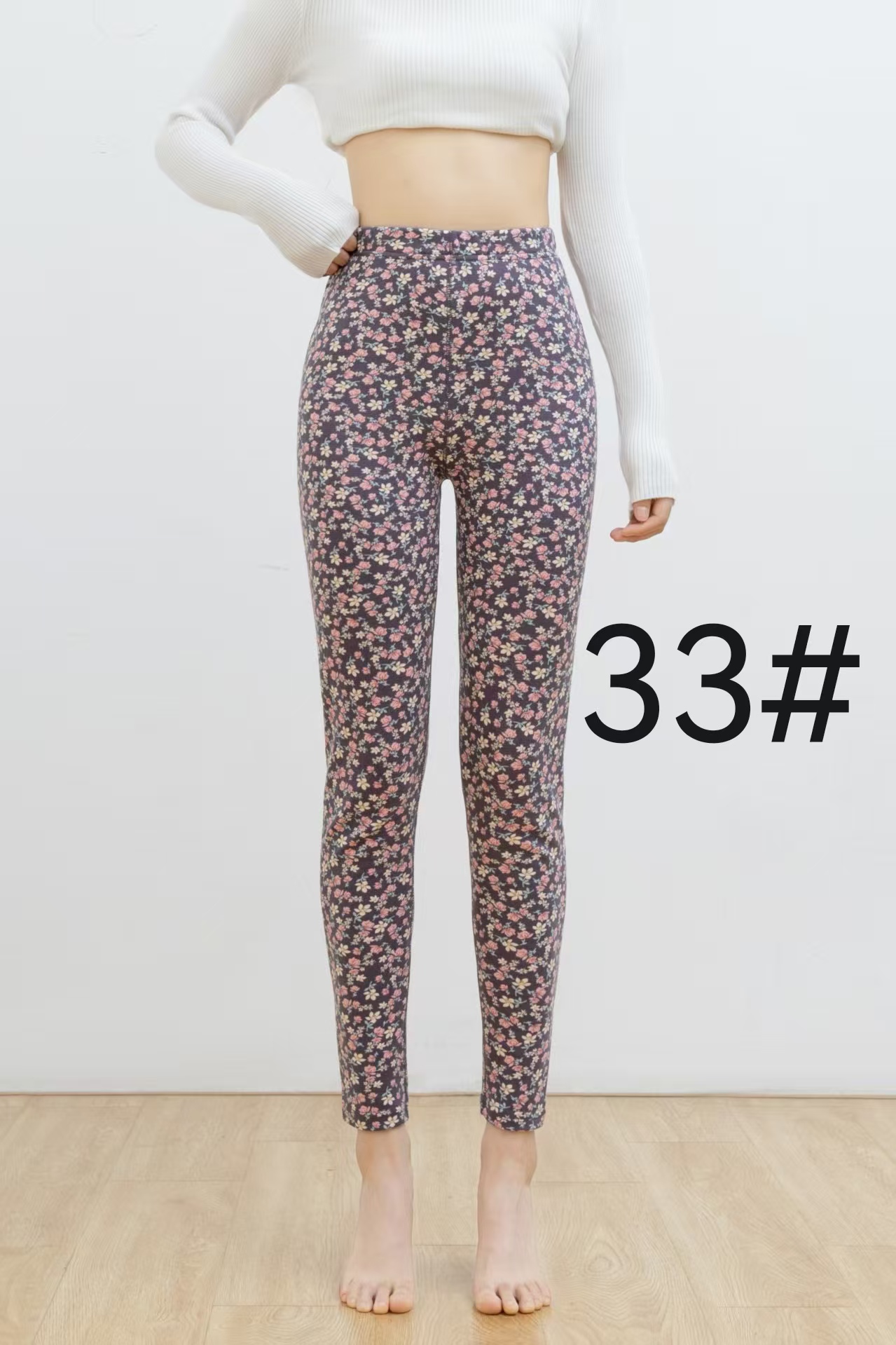 Gentle floral style wool silk floral trousers High waist thin Comfortable and good to wear