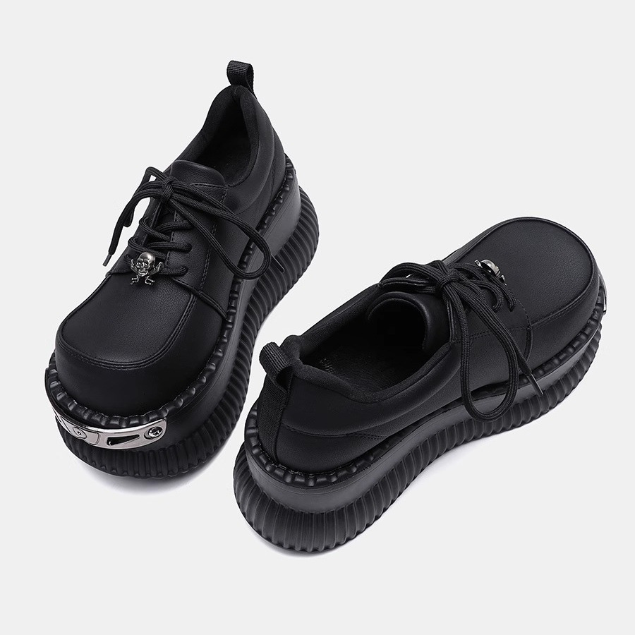 Ddmysports British Style Platform Thick Sole Chunky Leather For Women New Autumn Versatile Black JK Height Increasing Single Shoes Round Toe Outdoor S