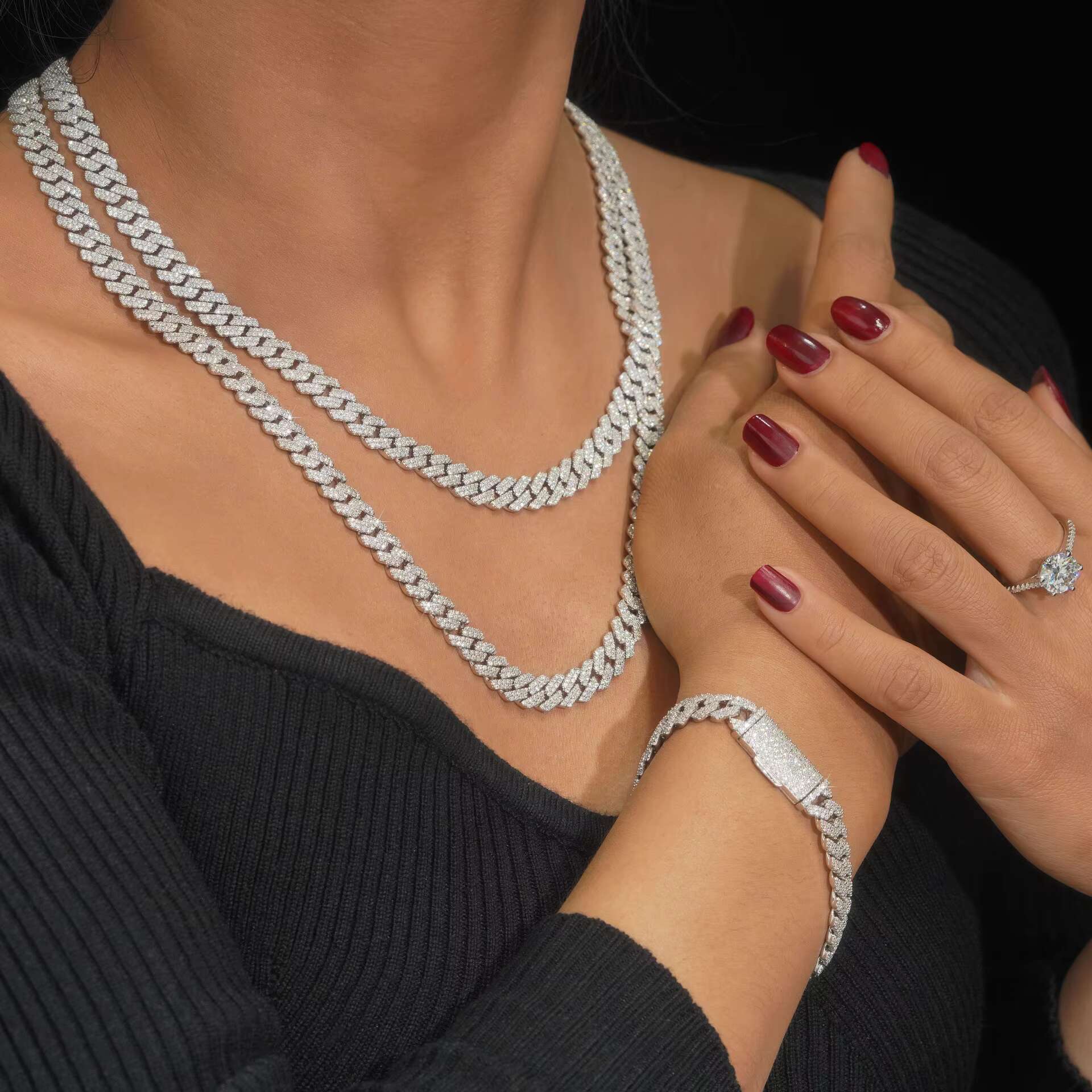 Moissanite Hiphop Chain D Color Rhodium Plated Custom Chains Jewelry Making 925 Sterling Silver