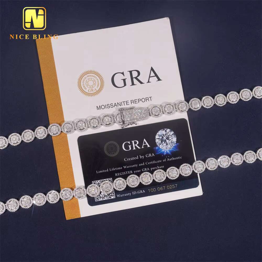 10mm Round Shape Moissanite Cuban Link Chain Hip Hop Jewelry Iced Out Diamond 925 Sterling Silver Moissanite Necklace Bracelet