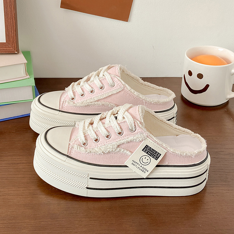 Ddmyoutdoor Women S Summer Outdoor New Canvas Without Heel Versatile Lazy Half Slippers Thick Sole Ins Trend Outdoor Shoes