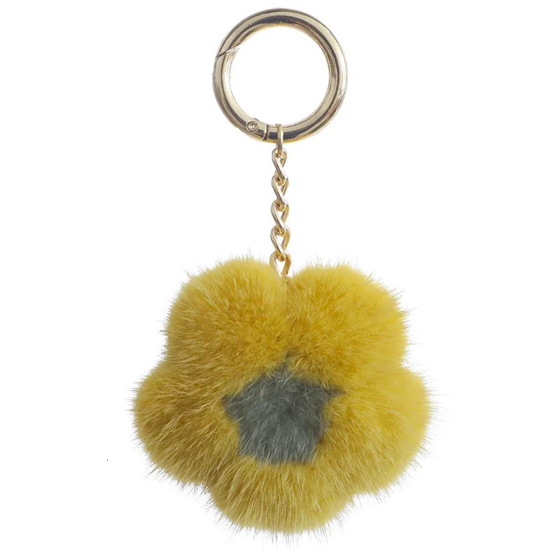 Cute Real Mink Hair Small Flower Keychain Bag Purse Car Key Ring Pendant Fashion Natural Mink Fur Keychain Style Gifts 250610