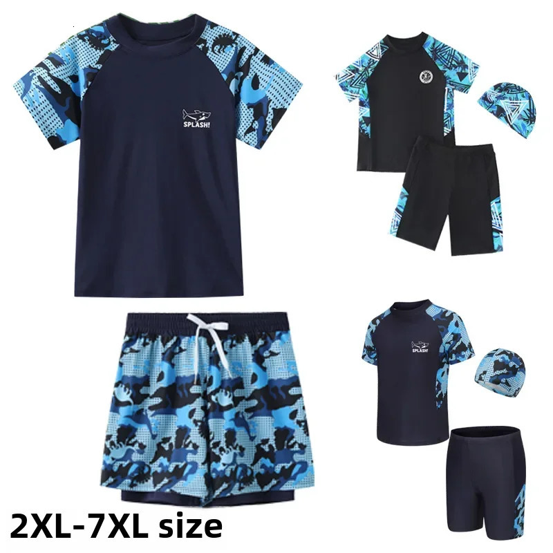 Kids Swimsuit Large Teenage Boys Two-piece Speed Dry Childrens Swimwear Full Set Small Male Childrens Clothing 250614