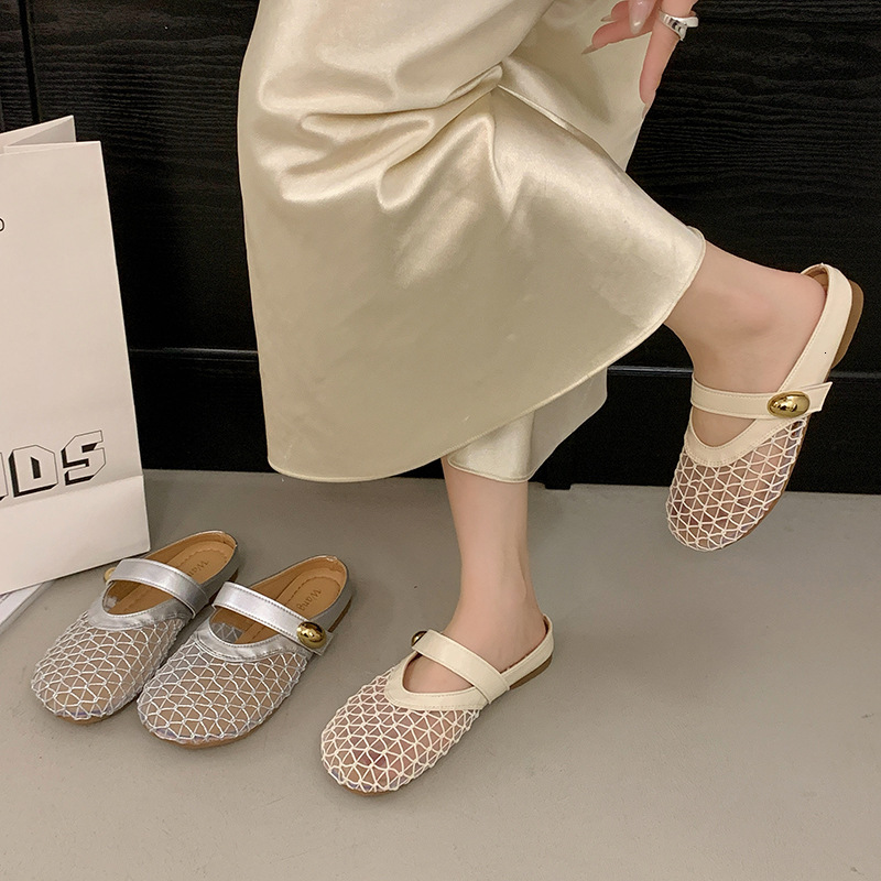 Ddmyoutdoor Ddmyoutdoor Flat French Style Closed Toe Half Slippers For Women Summer New Mesh Breathable Comfortable Soft Sole Sandals Outdoor Shoes Ou