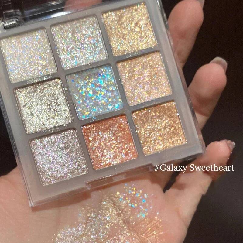 Full Pearlescent Eyeshadow Palette Sparkling Sequin Earth Blue Purple Shimmer Highlight Metallic Shadow Glitter Eye Pigments