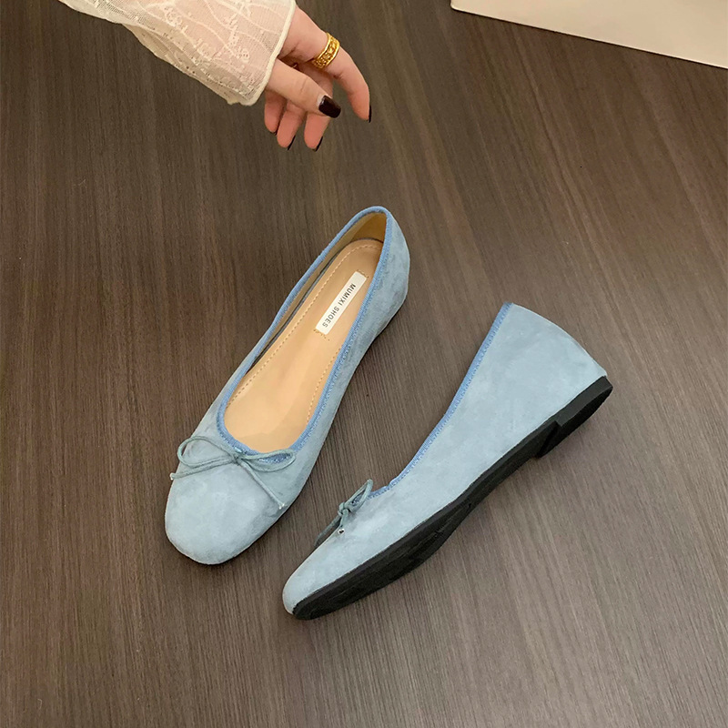 Ddmyoutdoor French Style Hidden Wedge Suede Ballet Flats For Women New Spring And Autumn Red Bow Evening Shoes Outdoor Shoes