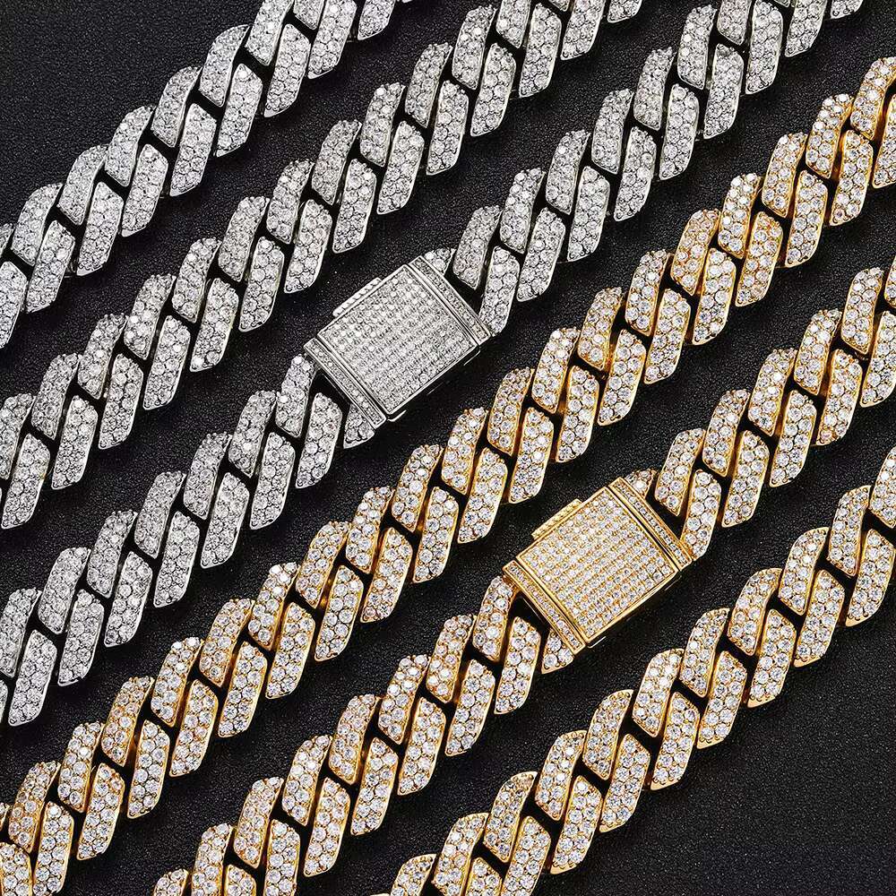 Factory Various Styles Diamond Moissanite Crystal Zirconia Cuban Link Chain Necklace Bracelet Hip Hop Jewelry