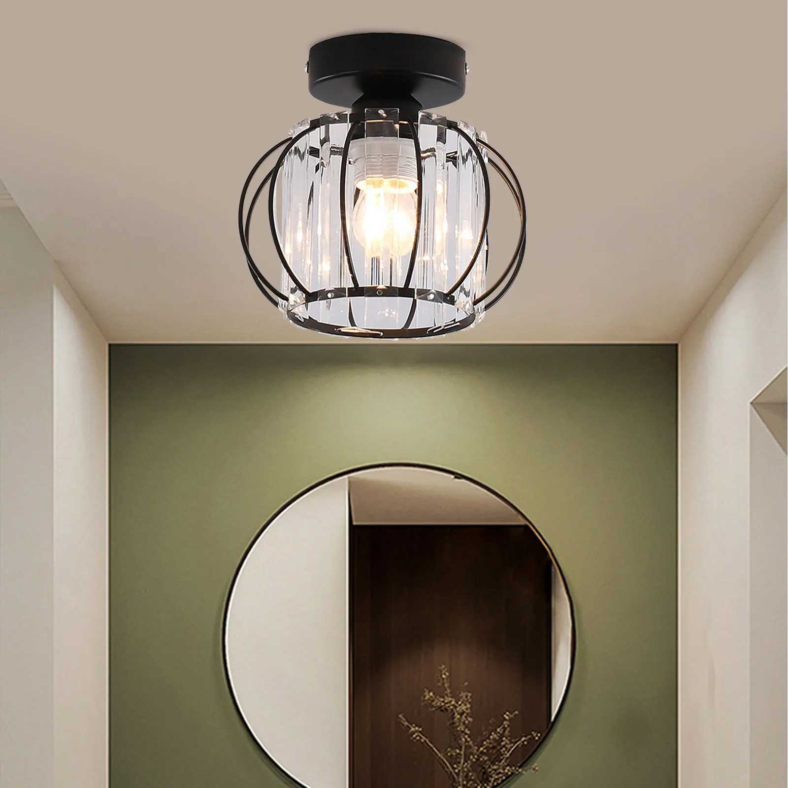 Black Modern Crystal Chandeliers Ceiling Light Flush Mount Ceilings Lamp E26 Fixtures for Bedroom Hallway Office XJ2500613