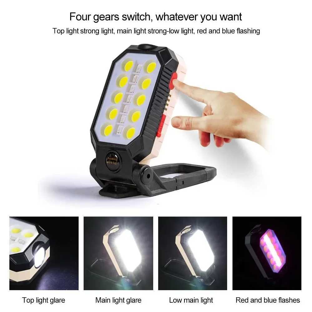 LED COB Work Light Portable Rechargeable Flashlight Magnetic Waterproof Camping Lantern Magnet Design with Power Display Molle W250613