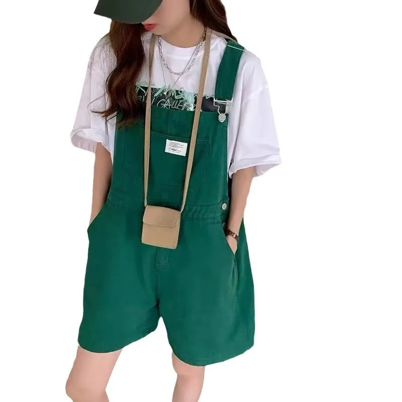 Green AntiAging Denim Overalls Women Summer Of The Season plus Size Fat MM OnePiece Loose Straight Short Pants Je 250612