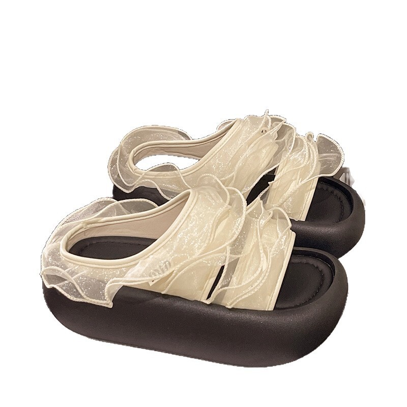 Ddmysports Summer French Thick Soled Slippers For Women New Outdoor Versatile Petite Fairy Style Fashion One Word Sandals Outdoor Shoes