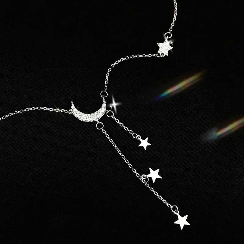 Exquisite Bling Silver Color Tassel Star Moon Necklace For Women Clavicle Chain Woman Jewelry Birthday Gift Accessories Z250614