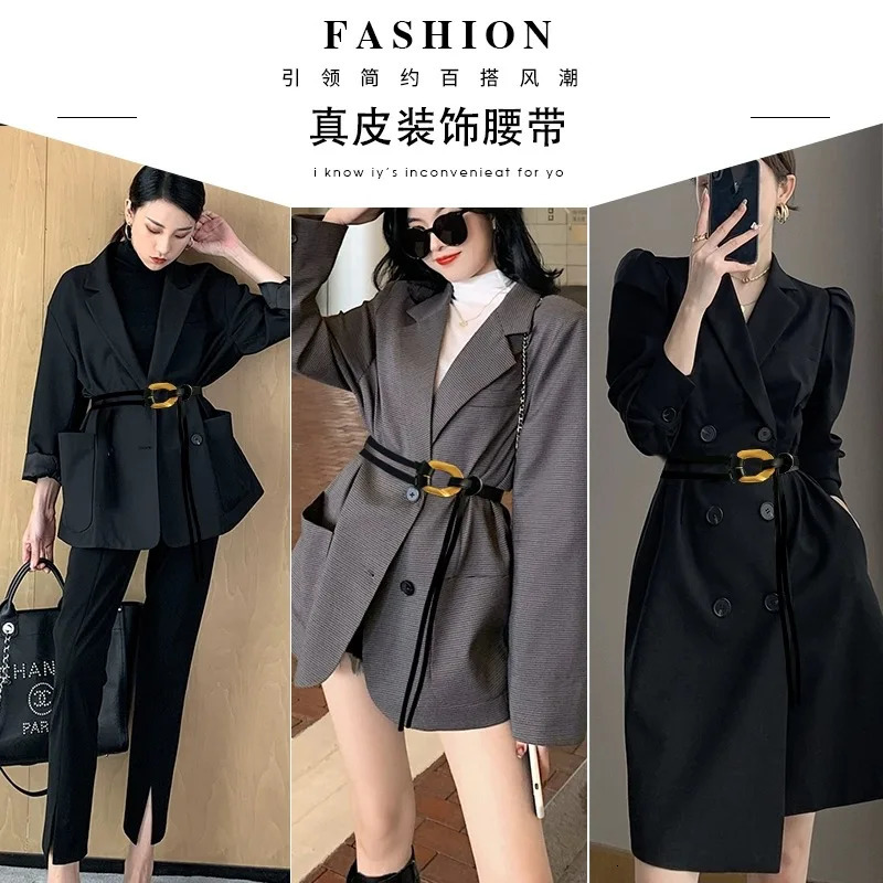 Knot Female Waist Chain Thin Belt Vintage Double Layer Real Leather Belts Golden Buckle for Women - Stylish Waistband for Dress 250610