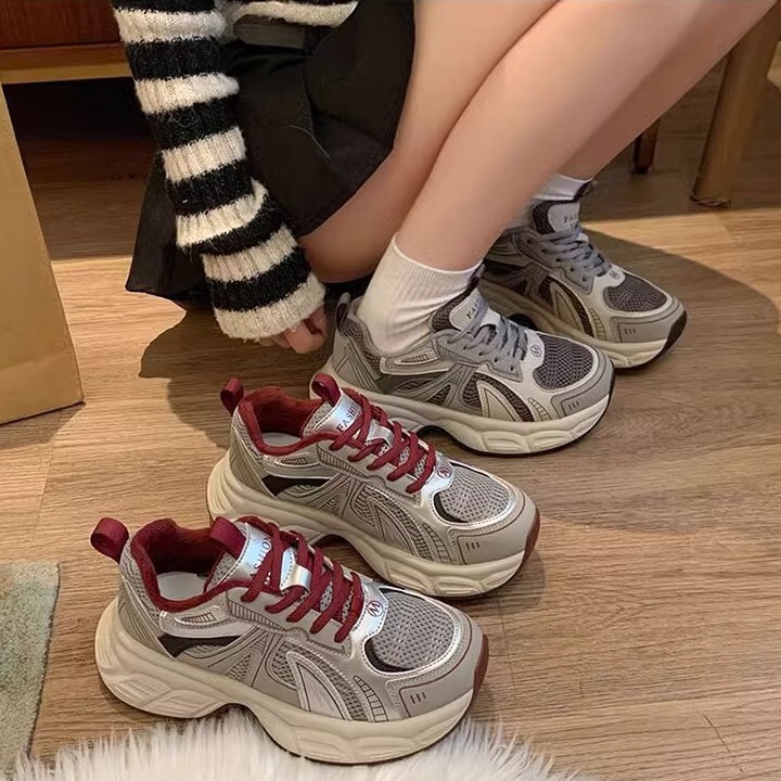 Ddmysports Autumn Winter New Thick Soled Versatile Casual For Women Slimming Fleece Lined Dad Shoes Gray Sneakers Cotton Outdoor Shoes