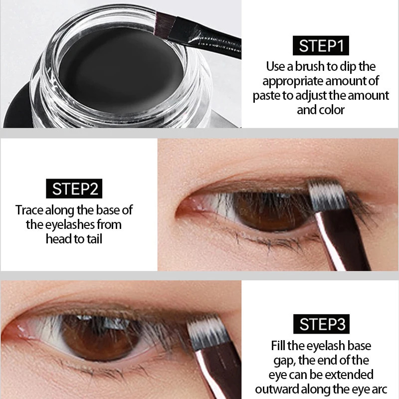 Black Brown Eyeliner Cream Waterproof Beauty Cosmetics Long Lasting Eyeliner Gel Eyeshadow Makeup Tools with Brush Set Eye Liner 250614