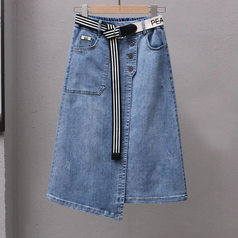 Spring Summer Irregular Denim Skirt For Women Elastic High Waisted Aline Buttocks Wrapped Skirts Casual Clothing 250612