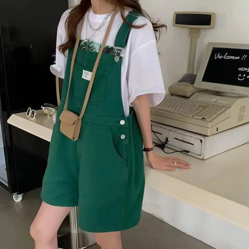 Green AntiAging Denim Overalls Women Summer Of The Season plus Size Fat MM OnePiece Loose Straight Short Pants Je 250612