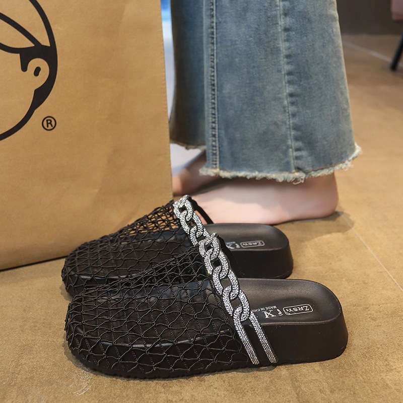Ddmyoutdoor Design Sense Niche Closed Toe For Women New Summer Mesh Hollow Fashionable Rhinestone Slip On Sandals Outdoor Shoes