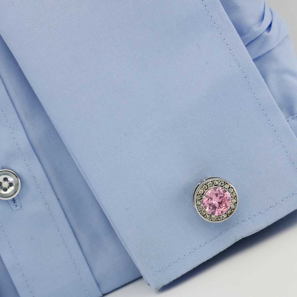 Mens Luxurious Cufflinks Pink Color Quality Brass Material Round Crystal Design Cufflinks Wholesale Retail XJ250614