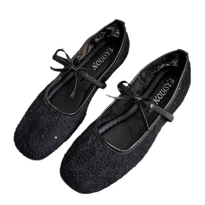 Ddmyoutdoor Gentle Evening Breeze Bowknot Ballet For Women New Fairy Hollow Mesh Lace Embroidered Single Shoes Outdoor Shoes