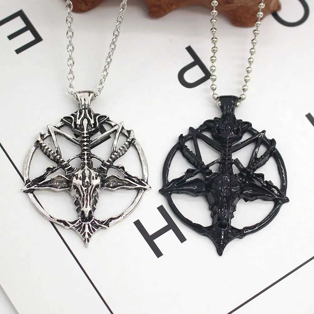 Vintage Charm Women Men Pentagram Pan God Skull Goat Head Pendant Chain Necklaces 2024 New Fashion Jewelry Z250614