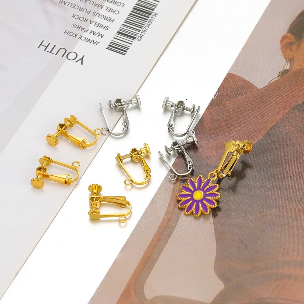 10Pcs Stainless Steel 9x15mm U Shape Screw Ear Clip Earrings Hooks with Loop Ear Post Jump Ring for DIY Fashion Jewelry Making 250610